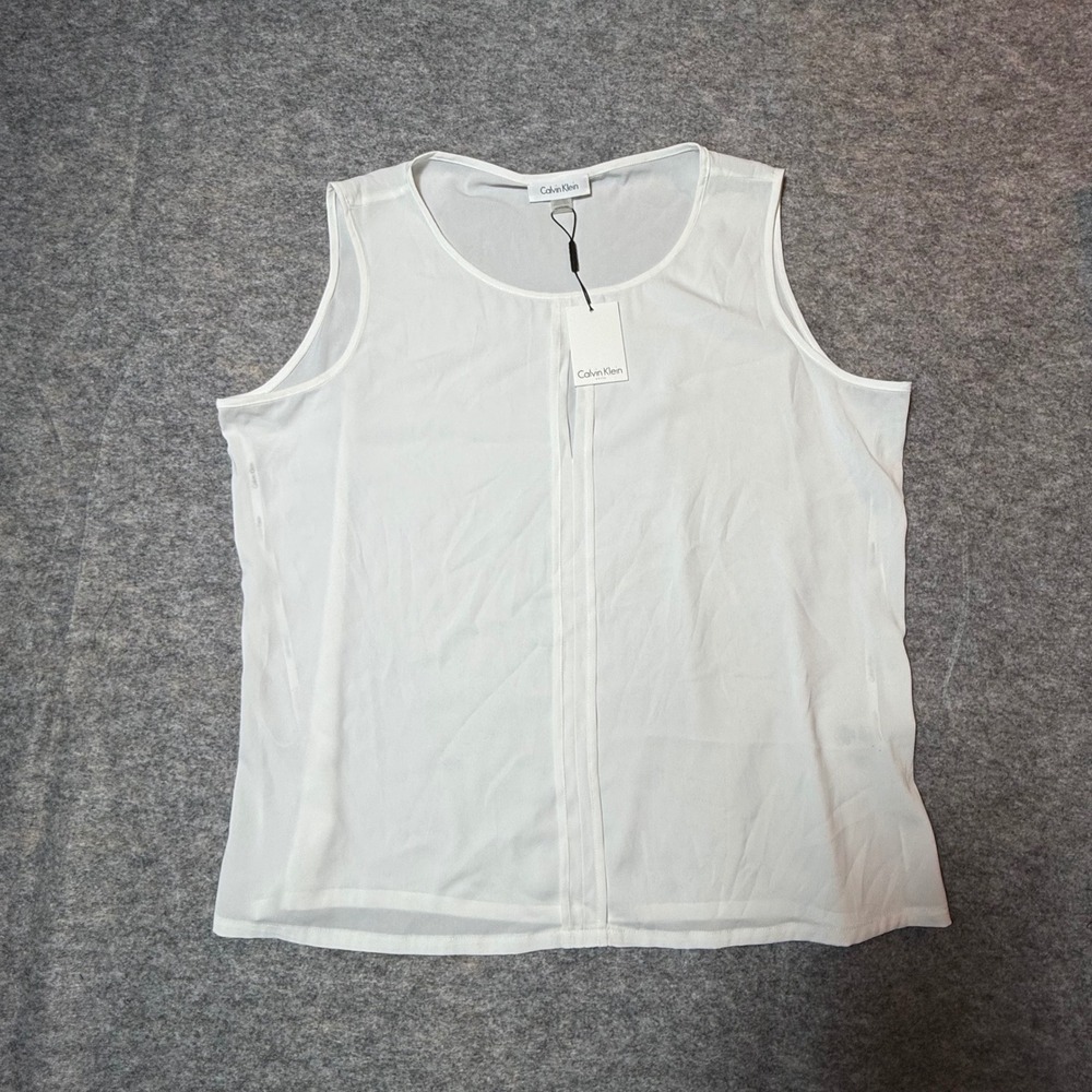 Calvin Klein Pleated Sleeveless Shell Blouse Womens XL White Workwear NWT